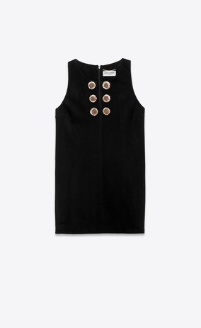SAINT LAURENT Dresses Woman SLEEVELESS SHIFT BLACK SUEDE DRESS WITH SEQUIN FLOWERS a_V4